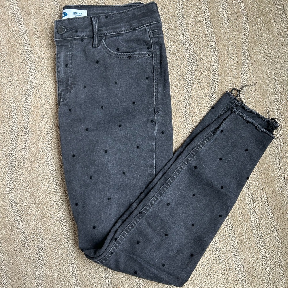 Old Navy Black Rockstar Jeans with Velvet Polkadots, Black Rockstar Super Skinny